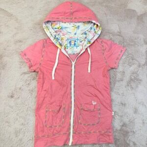 Roxy Pink Zip Hoodie Womens M Y2K Floral Lined Surf Beach Tropical